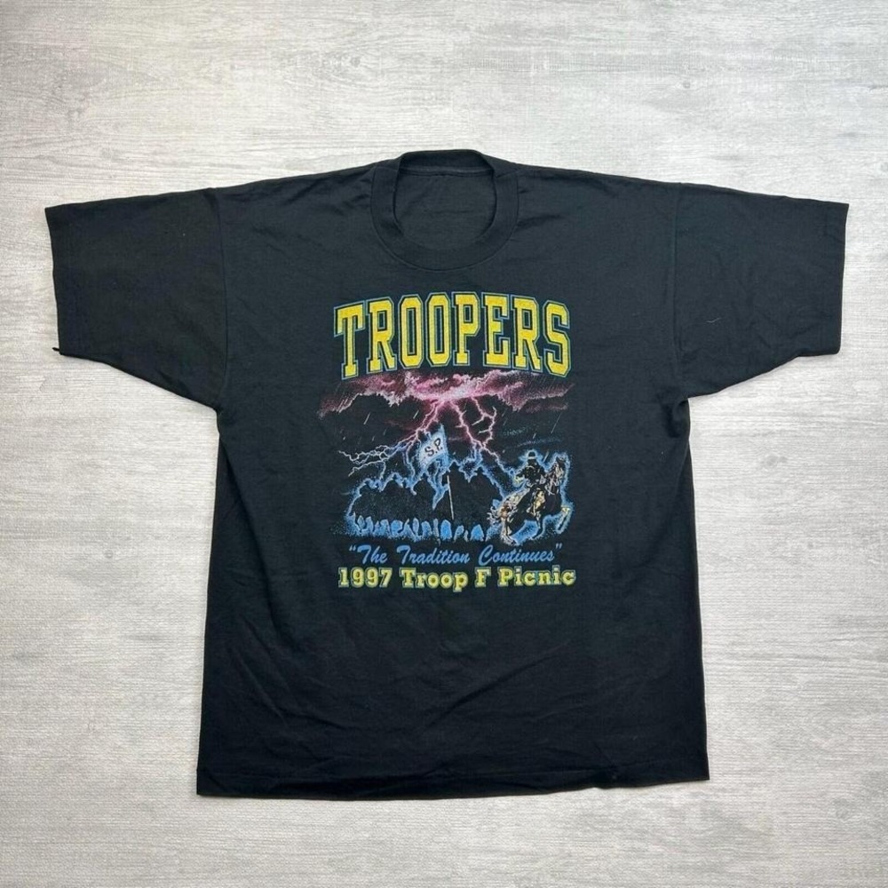 Vintage State Trooper Shirt Adult XL Black Troop F Picnic Lightning State Police